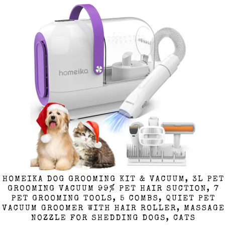 Homeika Dog Grooming Kit & Vacuum, 3L Pet Grooming Vacuum 99% Pet Hair Suction, 7 Pet Grooming Tools, 5 Combs, Quiet Pet Vacuum Groomer with Hair Roller, Massage Nozzle for Shedding Dogs, Cats